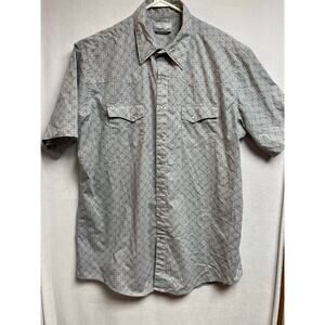 Wrangler wrancher shirt size Large short sleeve gray blue white pearl button‎